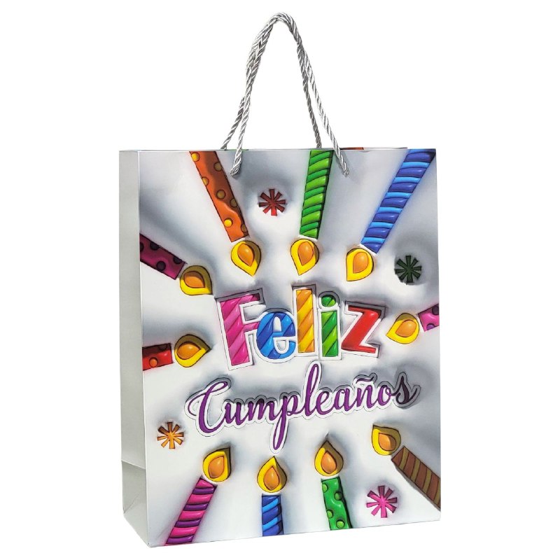 BOLSA DE REGALO FELIZ CUMPLEAÑOS MEDIANA 26X32X10CM
