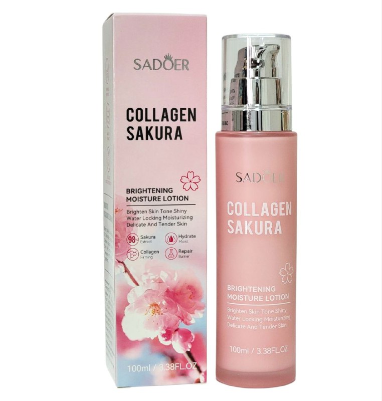 CREMA FACIAL DE ESENCIA DE SAKURA Y COLAGENO, HIDRATANTE ILUMINADORA, DE FACIL ABSORCION, DEJANDOLA SUAVE, HIDRATANTE Y BRILLANTE SADOER 100ML