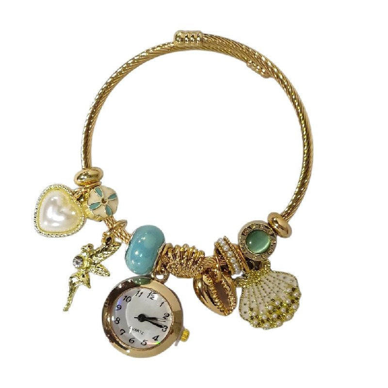 RELOJ ECONOMICO ESTILO PANDORA PARA DAMA DE ACERO CON BAÑO DE ENCHAPE