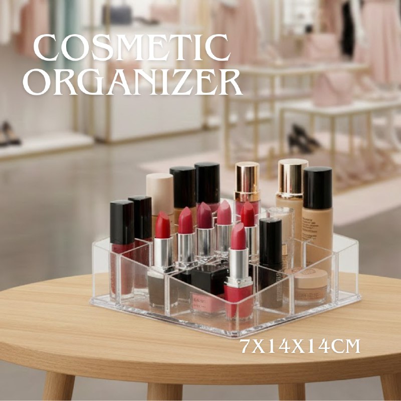 ORGANIZADOR DE MAQUILLAJE Y COSMETICOS TRANSPARENTE DE ACRILICO COSMETIC ORGANIZER 7X14X14CM