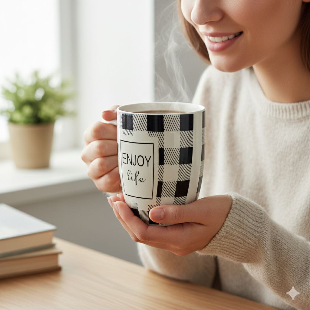 TAZAS MINIMALISTAS EN BLANCO Y NEGRO ELEGANTES RESISTENTES 9CM