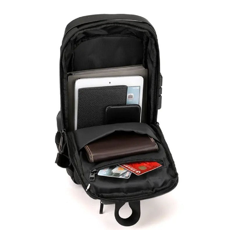 MOCHILA ECONOMICA CRUZADA IMPERMEABLE PARA HOMBRE CON PUERTO USB, SENDERISMO Y CAMINAR, DURADERO PORTATIL Y CLAVE ANTIRROBO