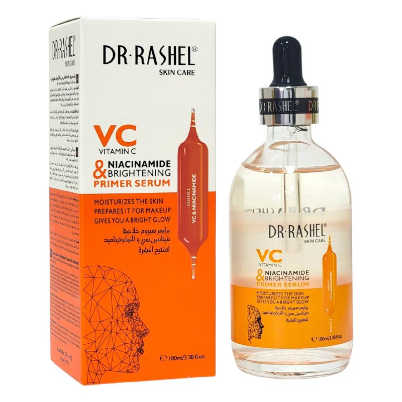 SUERO FACIAL BASE ILUMINADOR CON VITAMINA VC Y NIACINAMIDA HIDRATANTE 100ML, PREPARA LA PIEL PARA EL MAQUILLAJE, DANDO BRILLO RADIANTE Y DEJANDOLA JOVEN Y SUAVE DR RASHEL