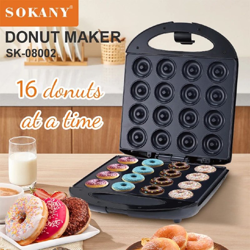 MAQUINA FABRICANTE DE MINI DONAS SK-08002 CAPACIDAD DE 16 DONAS 1400W SOKANY