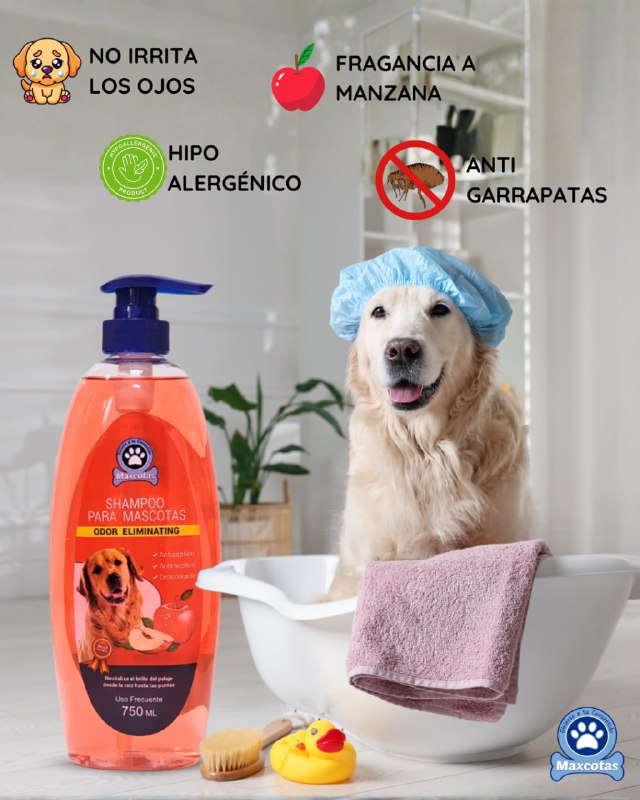 SHAMPOO PARA PERROS, MASCOTAS ELIMINADOR DE OLORES, ANTISEPTICO, ANTIMICOTICO, DESODORANTE QUE REVITALIZA EL PELAJE DE LAS MASCOTAS CON ACEITE VEGETAL MAXCOTAS 750ML