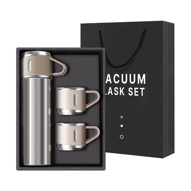 SET DE TERMO CON TAZAS DE ACERO INOXIDABLE 3 PIEZAS VACUUM FLASK 500ML