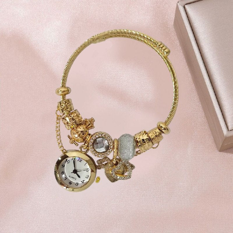 RELOJ ECONOMICO ESTILO PANDORA PARA DAMA DE ACERO CON BAÑO DE ENCHAPE