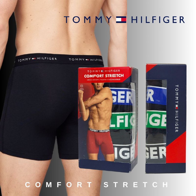 ROPA INTERIOR PARA CABALLERO TOMMY HILFIGER COMFORT STRETCH BOXER BRIEF 4 UNIDADES TALLA XTRA LARGE 36-38 (XL)