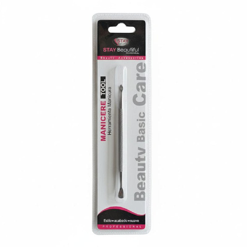 HERRAMIENTA PARA MANICURAM REMOVEDOR Y EMPUJADOR DE CUTICULAS PROFESIONAL DE ACERO INOXIDABLE DOBLE PUNTA STAY BEAUTIFUL 12CM