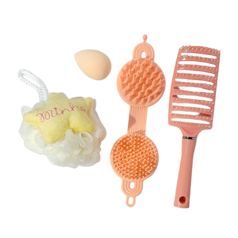 SET DE CUIDADO PERSONAL, ESPONJA MAQUILLAJE, ESPONJA DE BAÑO Y CEPILLO DE PELO SWEET BEAUTY