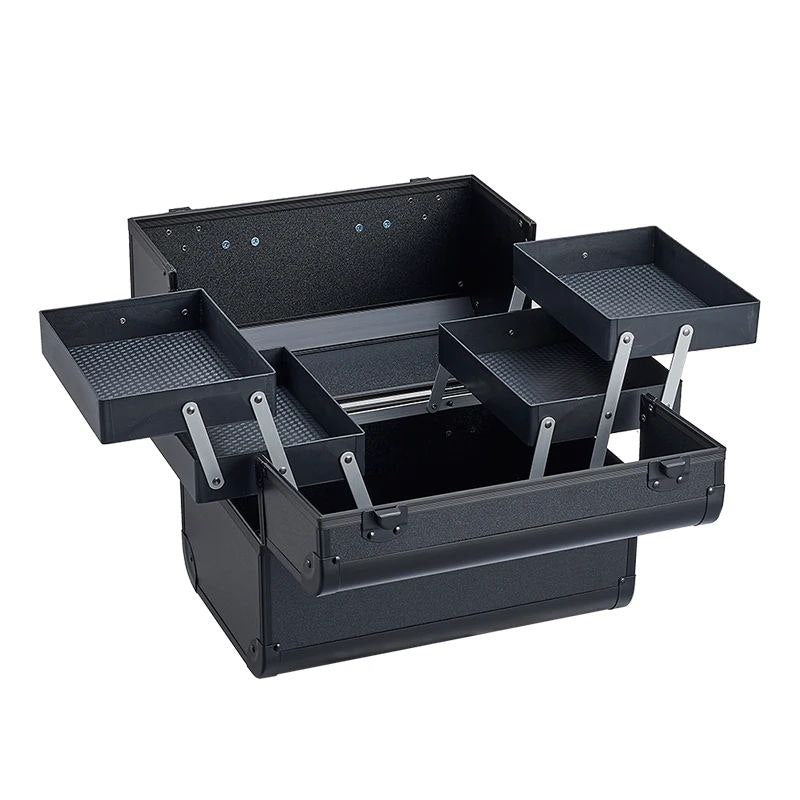 ESTUCHE ORGANIZADOR PROFESIONAL DE MAQUILLAJE, COSMETIQUERA PORTATIL DE 4 BANDEJAS PLEGABLES, 4 COLORES 32X21X26CM