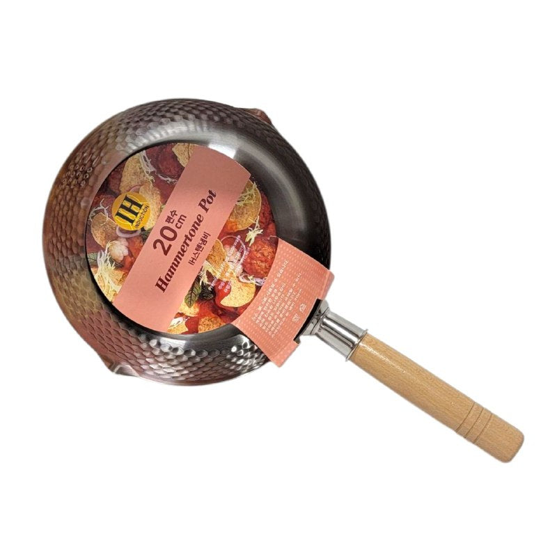 SARTEN JAPONES ANTIADHERENTE, CACEROLA SIN TAPA, MANGO DE MADERA CALIDO ANTIDESLIZANTE, DOBLE BOCA IH INDUCTION 20CM