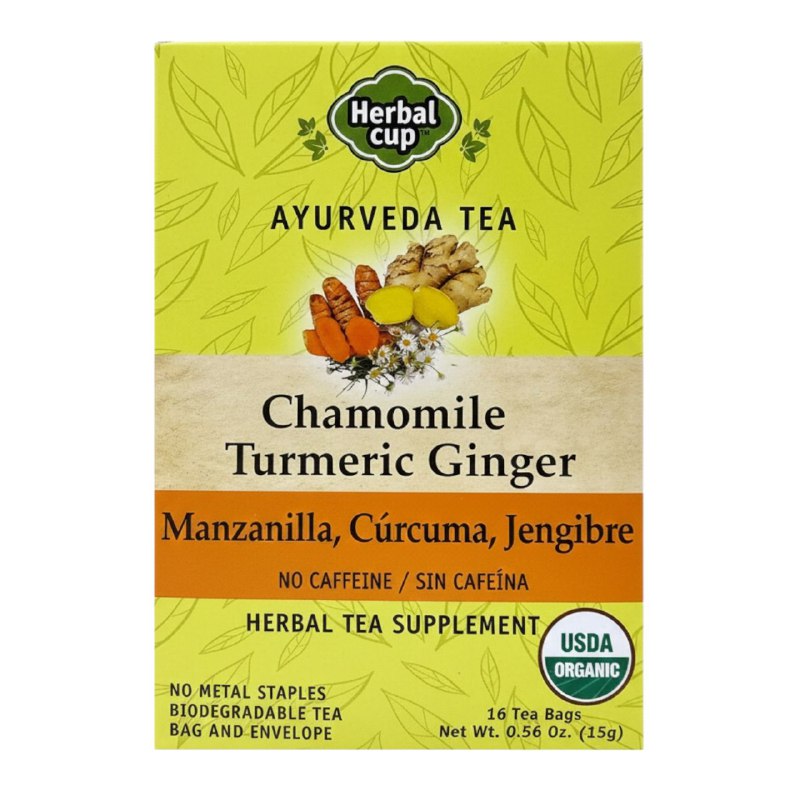TE DE MANZANILLA CURCUMA Y JENGIBRE SIN CAFEINA CON PROPIEDADES CALMANTES Y DIGESTIVAS HERBAL 16UND
