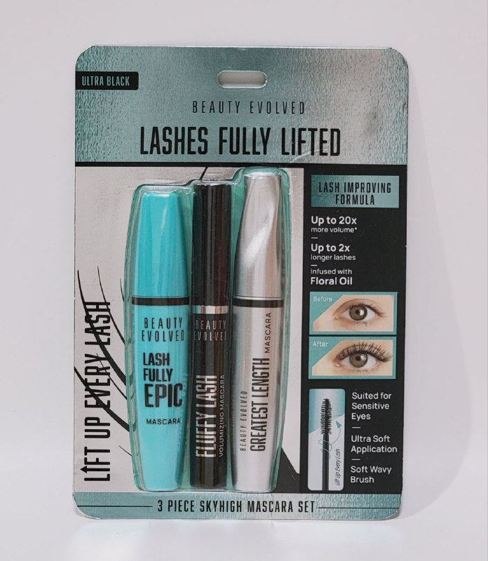 MASCARA PARA PESTAÑAS EN SET DE PIEZAS, HASTA 20 VECES MAS VOLUMEN, PESTAÑAS MAS LARGAS ORIGINAL BEAUTY EVOLVED 5MLX3