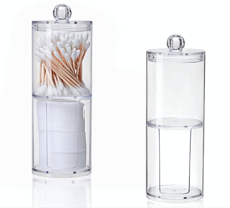ORGANIZADOR DE HISOPOS Y ALGODON DESMAQUILLANTE, DE ACRILICO DE 2 NIVELES, TRANSPARENTE 19X6.8X17.5CM