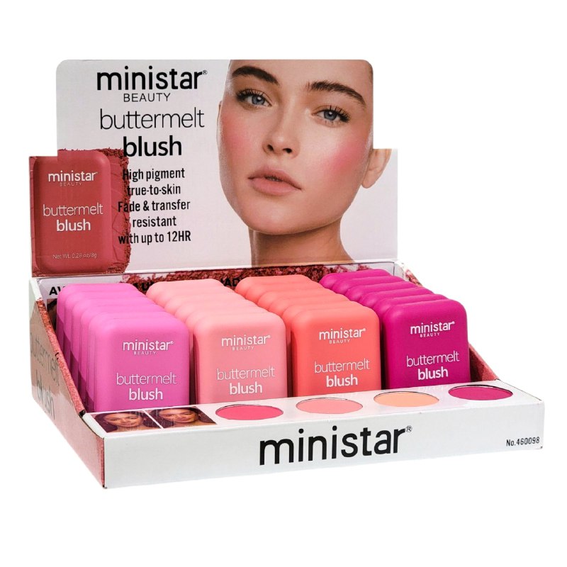 BLUSH DE MANTEQUILLA FUNDIDA DE LARGA DURACION MINISTAR 8G, 4 TONOS