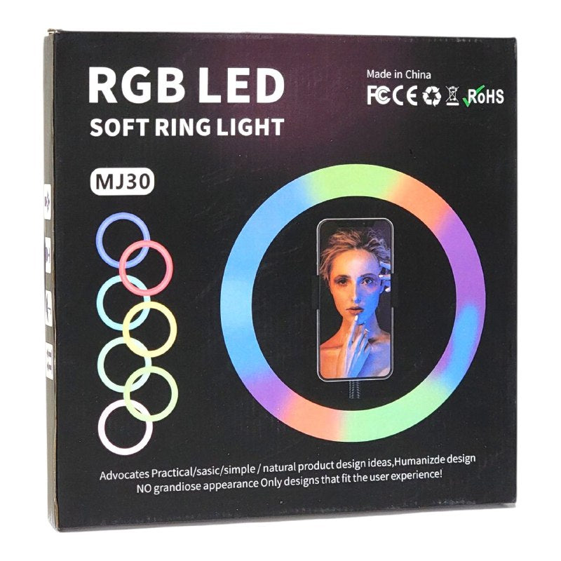 ARO DE LUZ LED DE 10 PULGADAS CON ROTACION PANORAMICA E INCLINACION DE 360 GRADOS, PERMITIENDO AJUSTE LIBRE DEL ANGULO PARA ILUMINACION PERFECTA, 3 NIVELES DE TEMPERATURA AJUSTABLES RBG LED SOFT RING MJ30