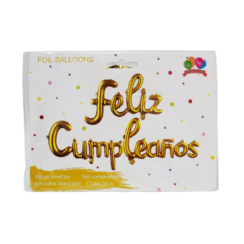 DECORACION ADORNO GLOBOS DE FELIZ CUMPLEAÑOS COLOR ORO FOIL BALLONS