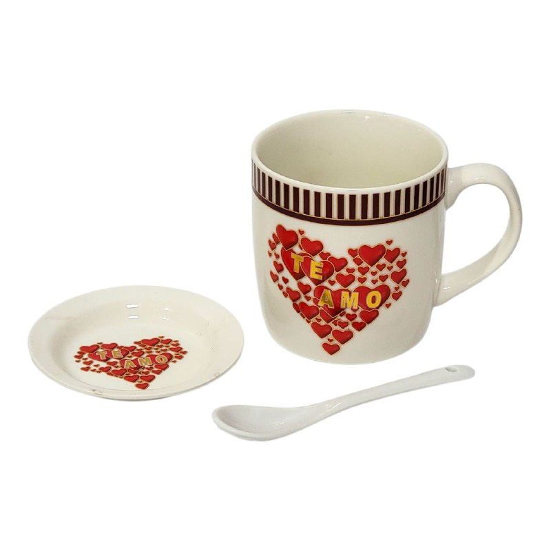 TAZA EN SET DE REGALO CON TEMATICA TE AMO 3PCS BENELI HOME