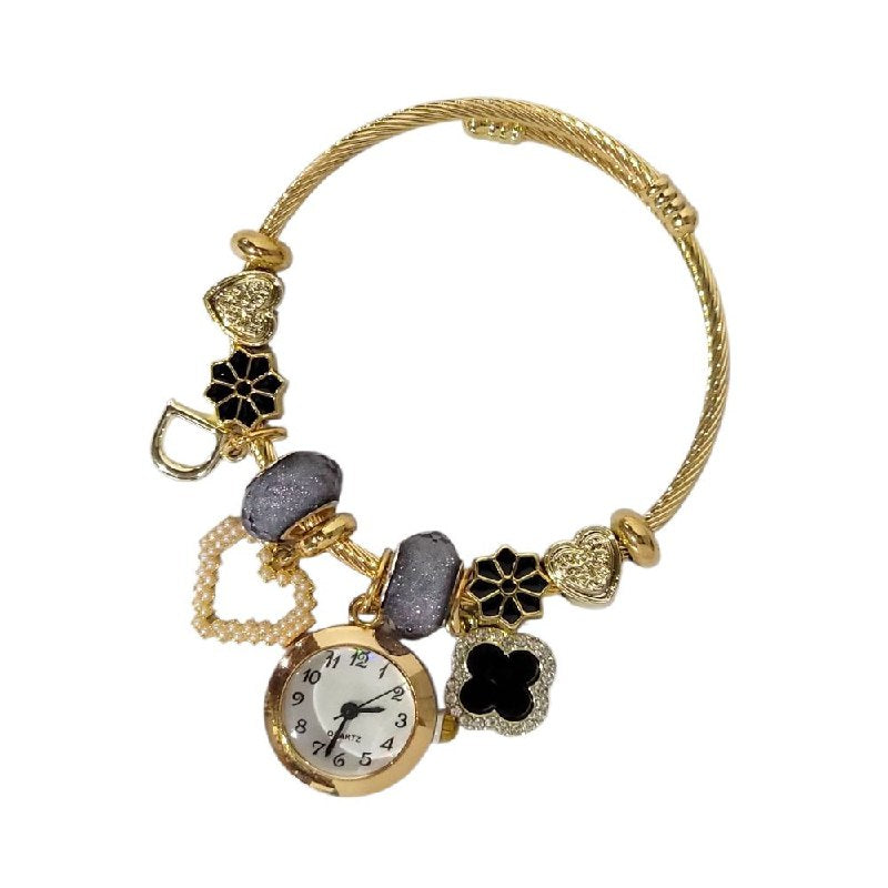 RELOJ ECONOMICO ESTILO PANDORA PARA DAMA DE ACERO CON BAÑO DE ENCHAPE