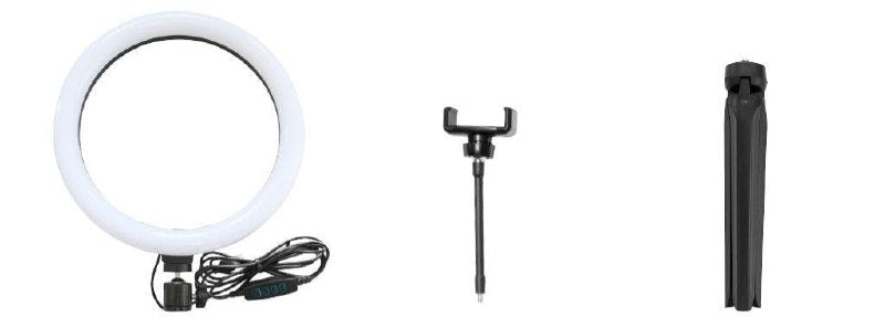 ARO DE LUZ LED DE 10 PULGADAS, TRIPODE DE LUZ ANILLO LED DE 3 COLORES CON SOPORTE GIRATORIO PARA TELEFONO PINK SKY