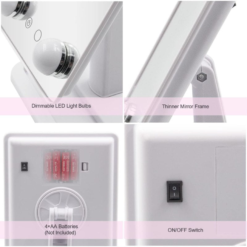 ESPEJO PARA MAQUILLAJE PORTATIL LED, ROTACION 360° COLOR BLANCO