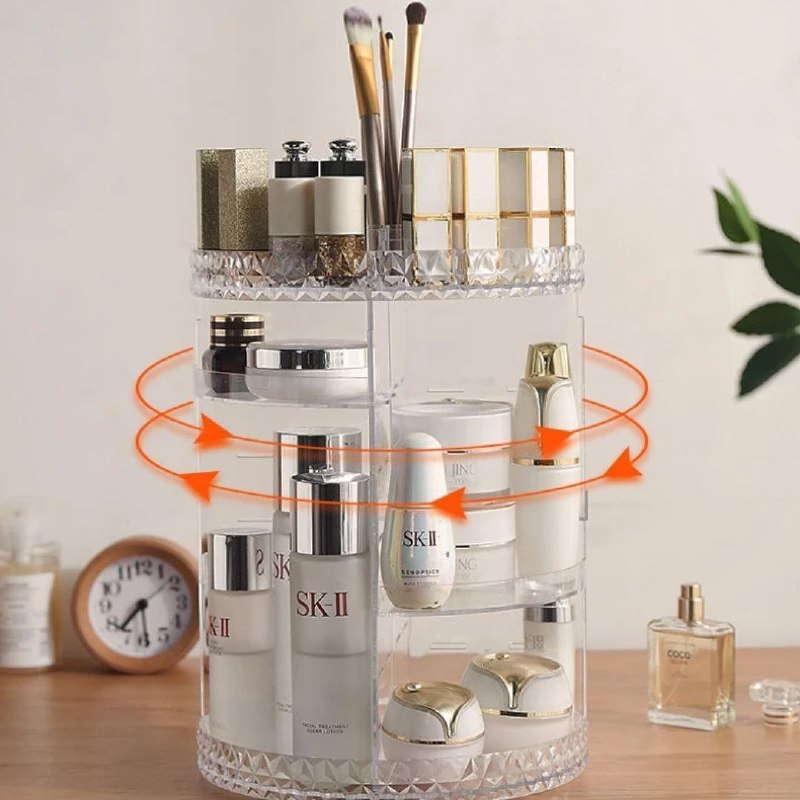 ORGANIZADOR ESTANTE DE MAQUILLAJE Y COSMETICOS GIRATORIO, CON UNA ROTACION DE 360 GRADOS QUE MAXIMIZA EL ESPACIO DE TU MOSTRADORM DISEÑO EN FORMA DE DIAMANTE DE ALTA CAPACIDAD Y ELEGANTE COSMETIC ORGANIZER DIAMOND-360 ROTATION 23X33CM