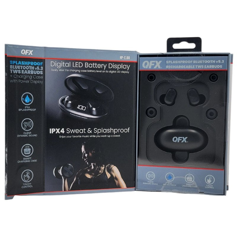 AUDIFONOS AURICULARES INALAMBRICOS ORIGINALES SONIDO DINAMICO CLARO, CONTROL TACTIL, RESISTENTE AL AGUA Y SUDOR, EMPAREJAMIENTO AUTOMATICO, BATERIA 3H QFX HP-E100