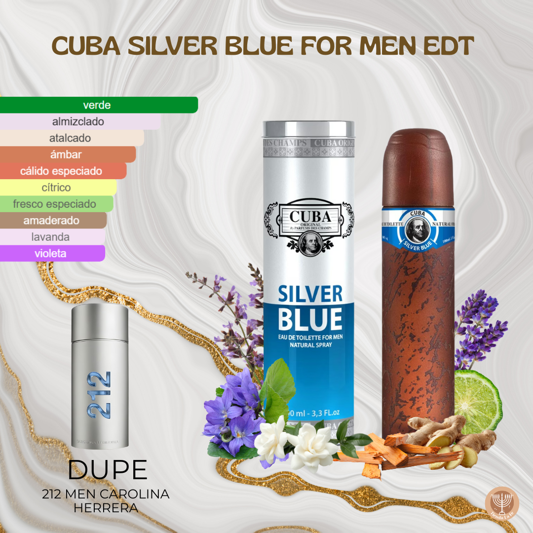 CUBA SILVER BLUE FOR MEN EDT 100ML (H)(DUPE DE 212 MEN CAROLINA HERRERA)