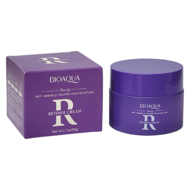 CREMA FACIAL DE RETINOL ANTIARRUGAS Y TENSORA CON ALTA HIDRATACION EN LA PIEL, PARA REJUVENECER Y COMBATIR EL ENVEJICIMIENTO, REDUCE LAS ARRUGAS Y ILUMINA LA PIEL DEJANDOLA SUAVE Y RADIANTE BIOAQUA 60G