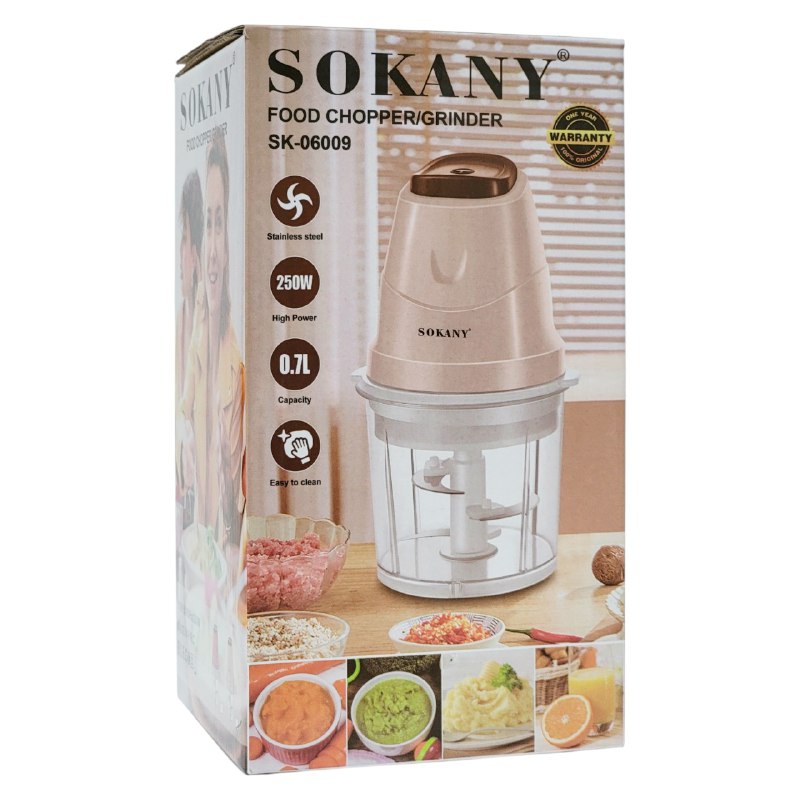 MAQUINA PICADORA DE ALIMENTOS ELECTRICA POTENTE DE 250W CON CAPACIDAD DE 0.7L SOKANY SK-06009 12X23CM