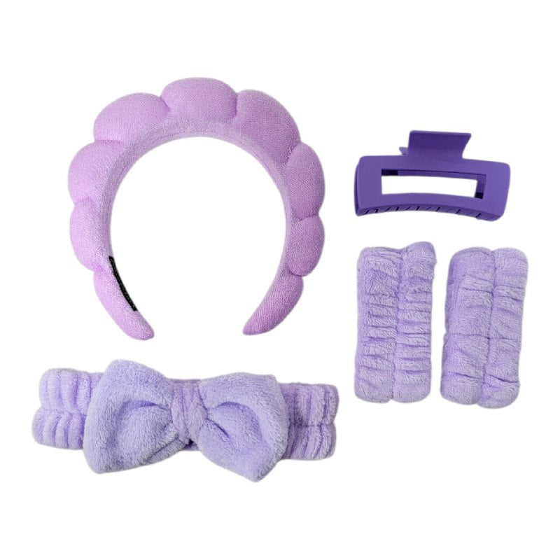 KIT DE CUIDADO FACIAL, GANCHO, DIADEMAS Y MUÑEQUERAS SKIN CARE, 5 COLORES