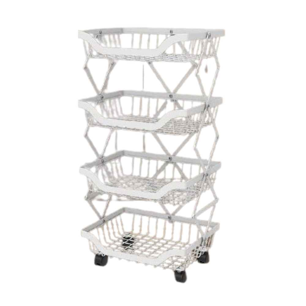 ORGANIZADOR DE METAL PLEGABLE DE 4 NIVELES CON RUEDAS