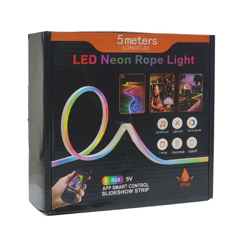 LUZ LED, TIRA DE LUCES LED RGB NEON, CON CONTROL REMOTO, APLICACION MOVIL, ALIMENTACION USB, LUZ POR SONIDO LED NEON ROPE