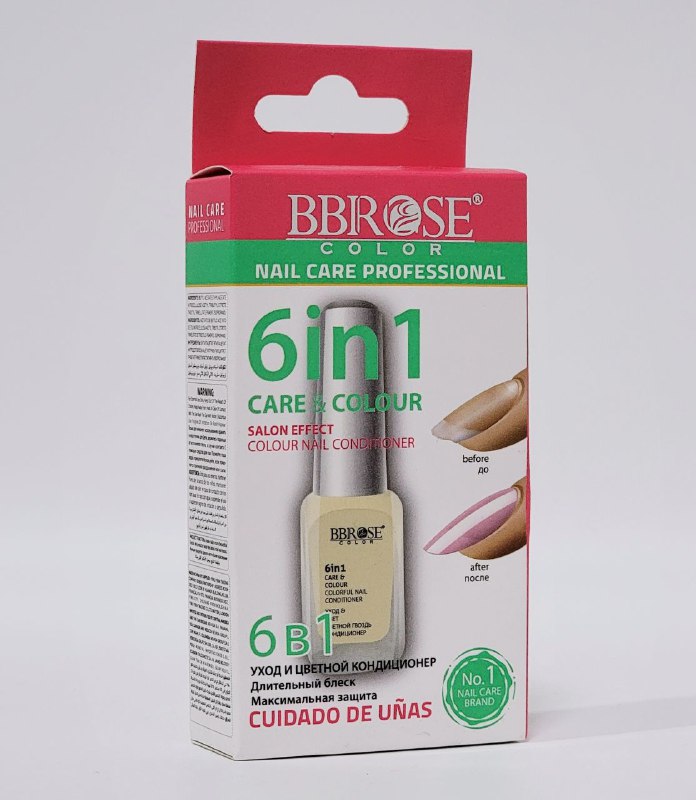 ESMALTE DE UÑAS 6 EN 1, ACONDICIONADOR DE UÑAS CUIDADO Y COLOR QUE REGENERA LAS UÑAS DAÑADAS DANDOLES BRILLO Y LISO BBROSE 14ML