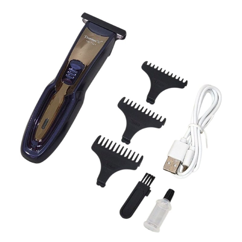 MAQUINA CORTADORA DE PELO PROFESIONAL RECARGABLE, CABEZAL DE CORTE DE PRECISION DE ACERO INOXIDABLE, INTERRUPTOR DE PRESION, FACIL DE USAR, INDICADOR DE CARGA, CABLE USB TRIMMER TM-T7221