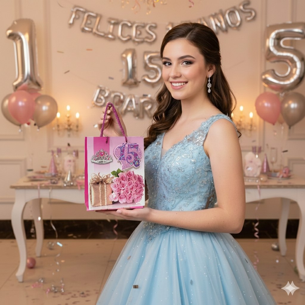 BOLSA DE REGALO PARA 15 AÑOS PEQUEÑA 19X23X8CM