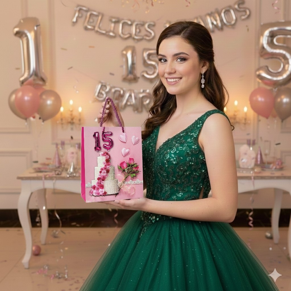 BOLSA DE REGALO PARA 15 AÑOS PEQUEÑA 19X23X8CM