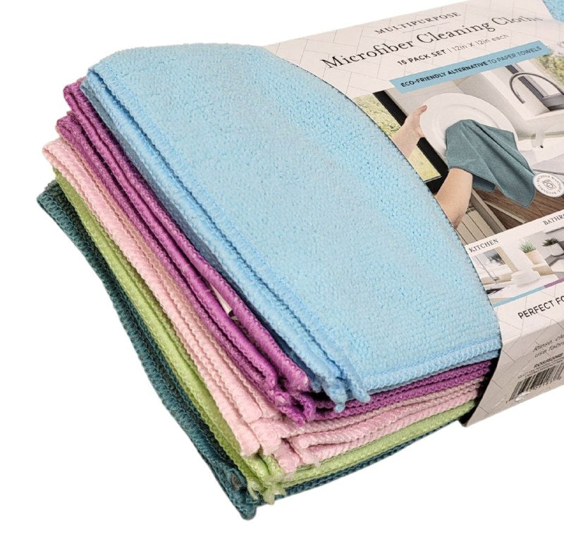 TRAPO DE MICROFIBRA MULTIUSOS EN PAQUETE DE 15 PIEZAS BRIGHT DAY 31X30CM