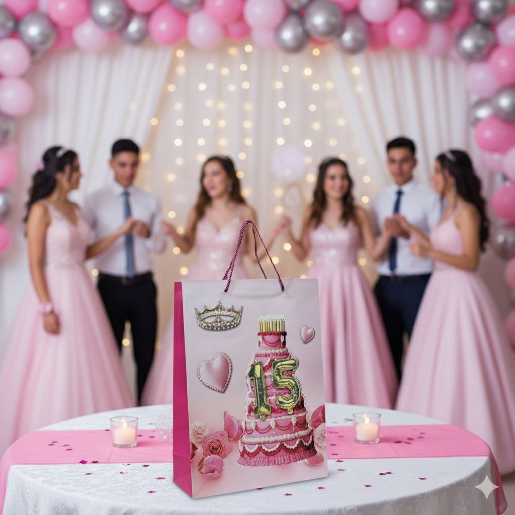 BOLSA DE REGALO PARA 15 AÑOS GRANDE  30X40X12CM