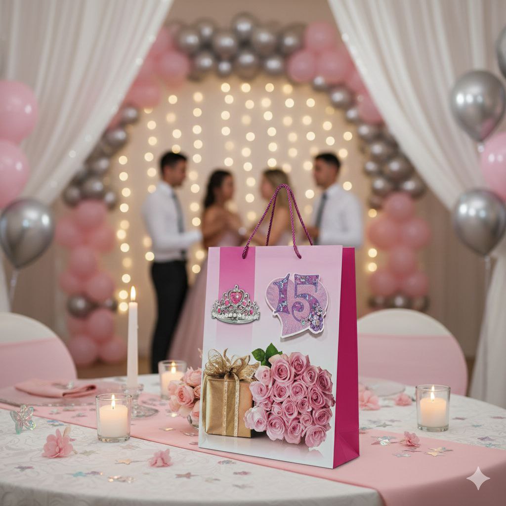 BOLSA DE REGALO PARA 15 AÑOS GRANDE  30X40X12CM
