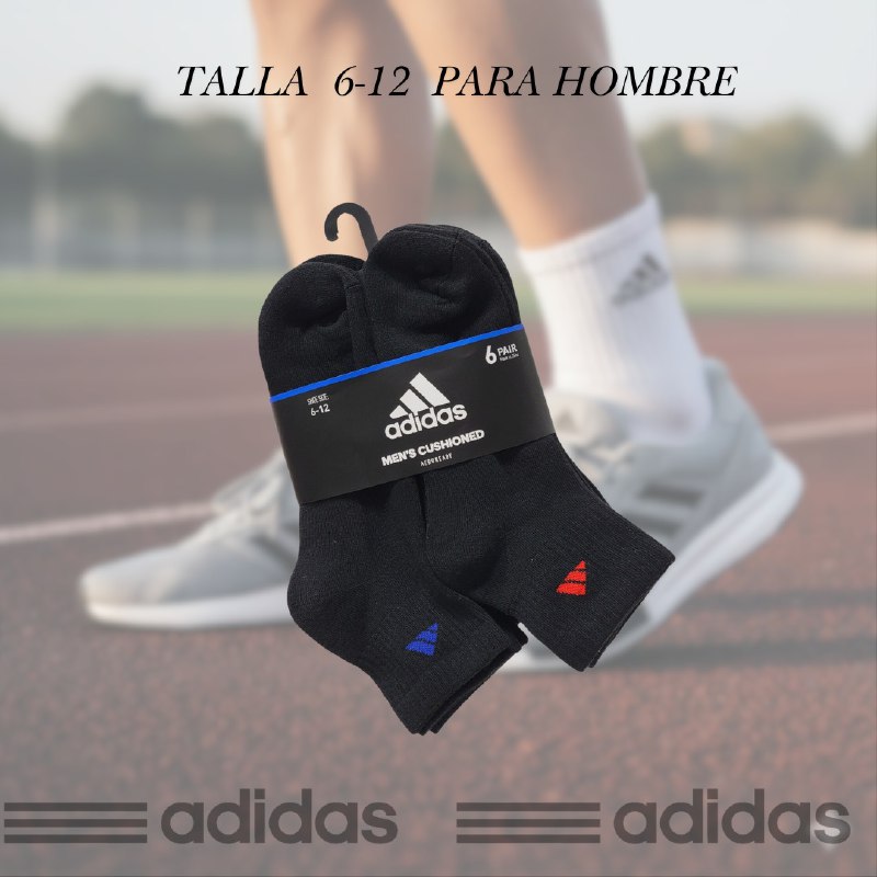 CALCETA TOBILLERA ADIDAS PARA HOMBRE 6 PARES TALLA 6-12