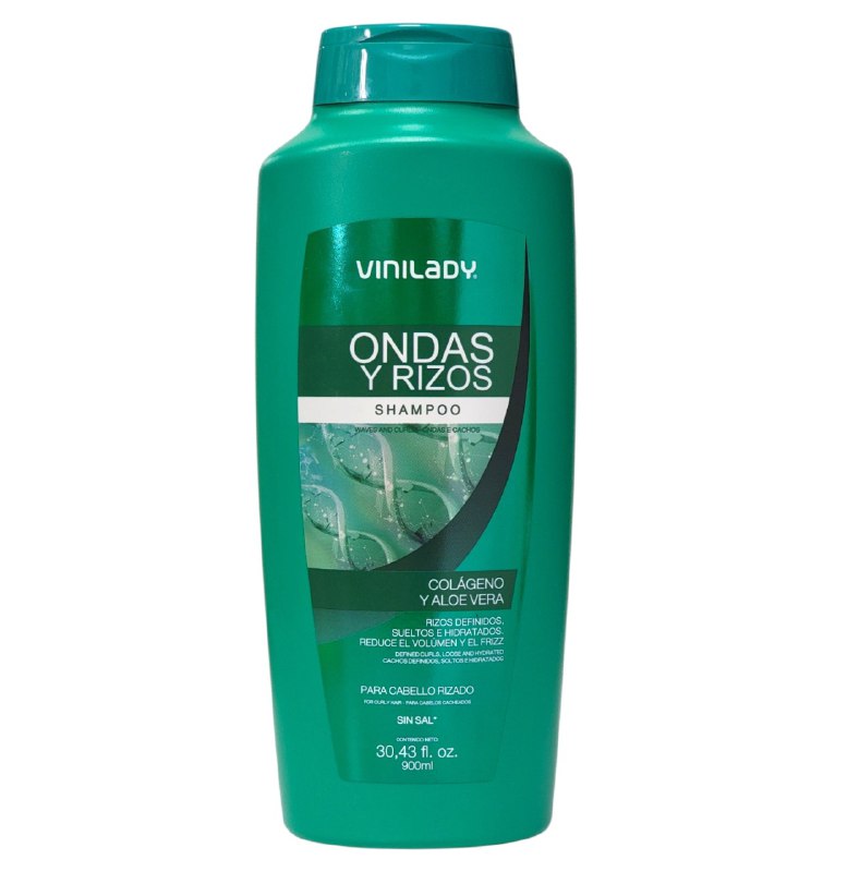 SHAMPOO PARA EL CABELLO RIZADO CON COLAGENO Y ALOE VERA HIDRATANTE VINILADY 900ML