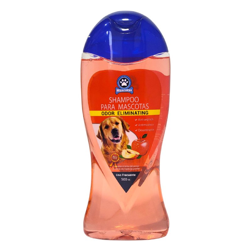 SHAMPOO PARA PERROS MASCOTAS CON AROMA A MANZANA ROJA ELIMINA OLORES ANTISEPTICO DEJA EL PELO BRILLANTE MAXCOTAS 500ML