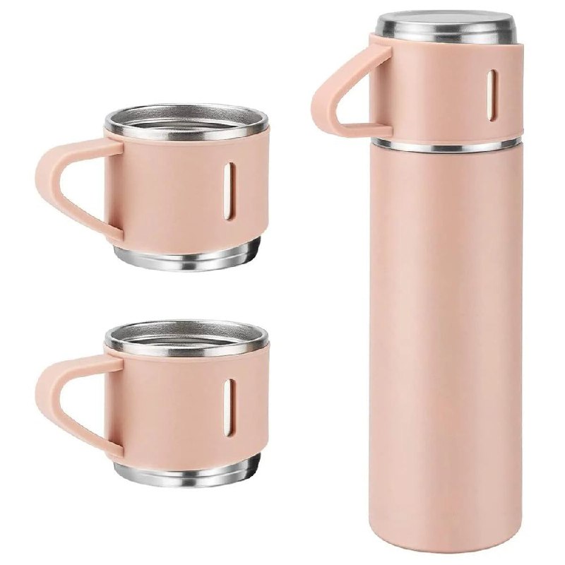 SET DE TERMO CON TAZAS DE ACERO INOXIDABLE 3 PIEZAS VACUUM FLASK 500ML