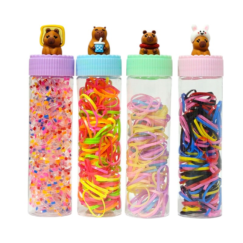 COLA, LIGAS HULES PARA EL CABELLO EN BOTECITO, PAQUETE DE 12 BOTES PARA EL DIA A DIA Y PARA TODO TIPO DE CABELLO