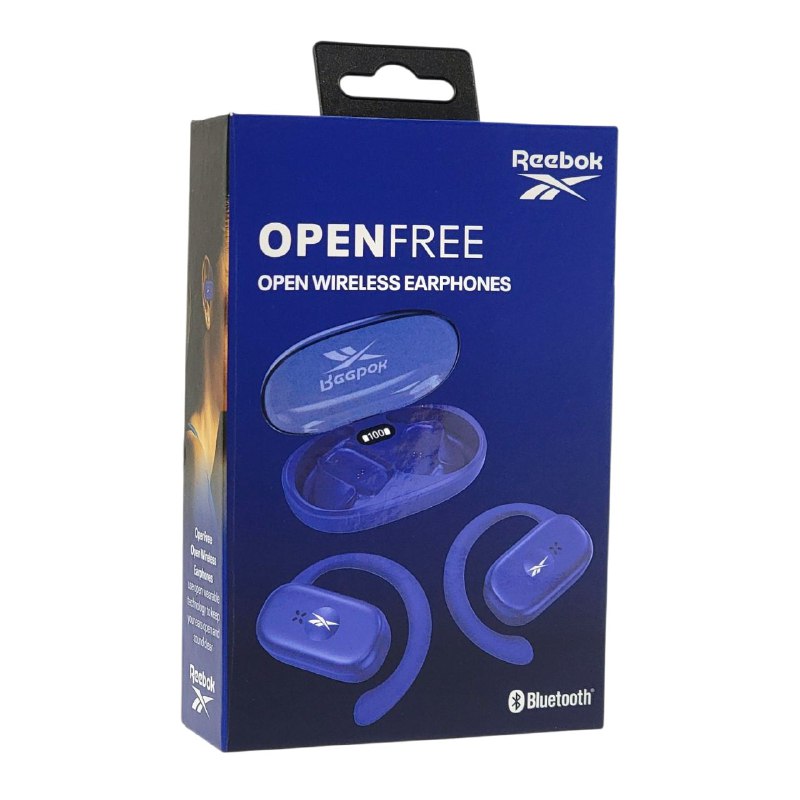 AUDIFONOS AURICULARES INALAMBRICOS ABIERTOS, BATERIA 18H, 3 CARGAS ADICIONALES 4.5H, ESTUCHE DE CARGA CON PANTALLA TACTIL REEBOK