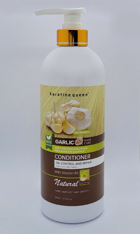 ACONDICIONADOR PARA EL CABELLO DE AJO 800ML CON PROTEINA DE COLAGENO Y ESENCIA DE QUERATINA, CONTROL DE ACEITE Y REPARACION DE CAIDA CON VITAMINA B5 KERATINE QUEEN 800ML