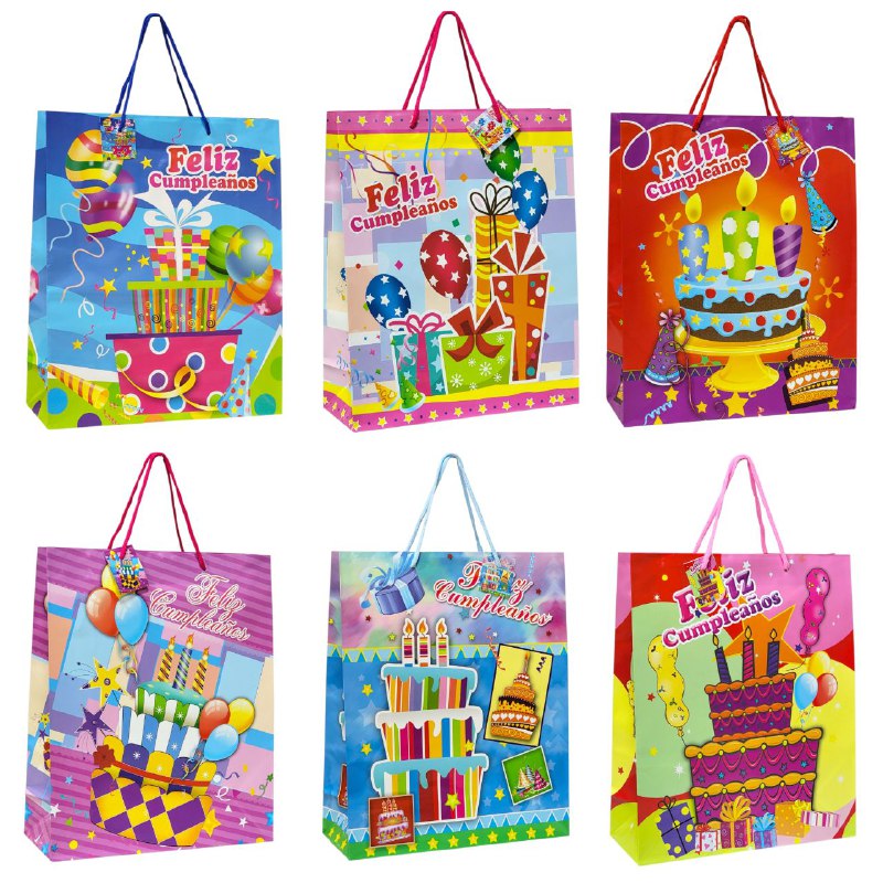 BOLSA DE REGALO DE FELIZ CUMPLEAÑOS MEDIANA 26X32X10CM