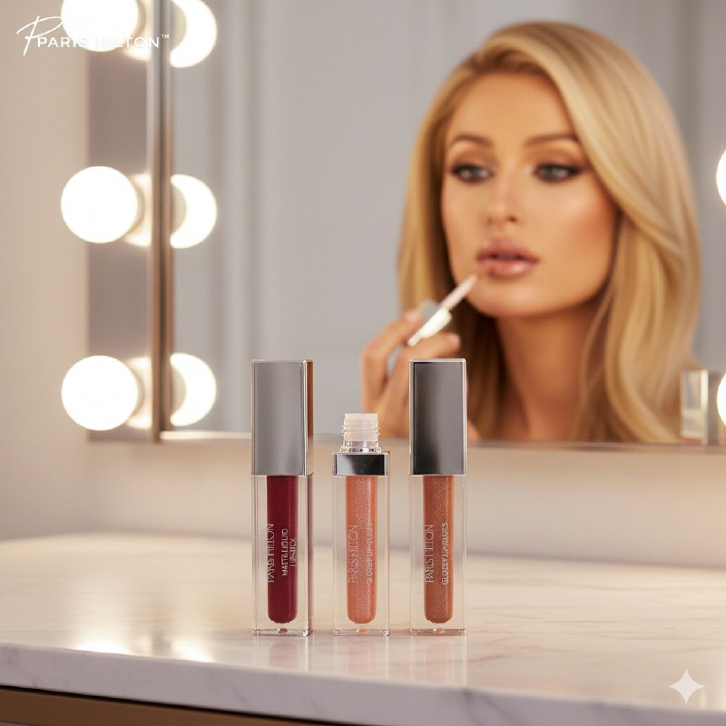 BRILLO LABIAL EN SET DE 3 PIEZAS, HIDRATANTES DE LARGA DURACION BRILLANTES Y MATTE PARIS HILTON